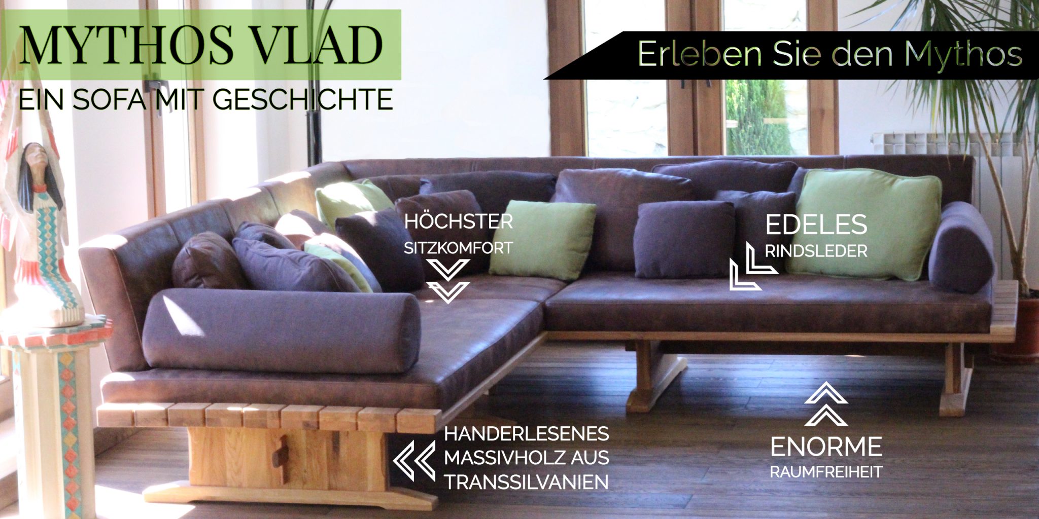 Einmaliges Luxus Sofa aus Massivholz und Leder in Handarbeit