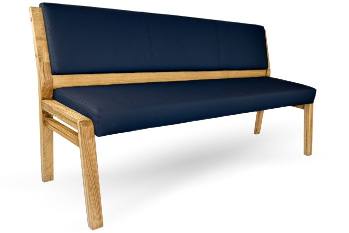 Sitzbank aus Massivholz vivid in echtleder blau