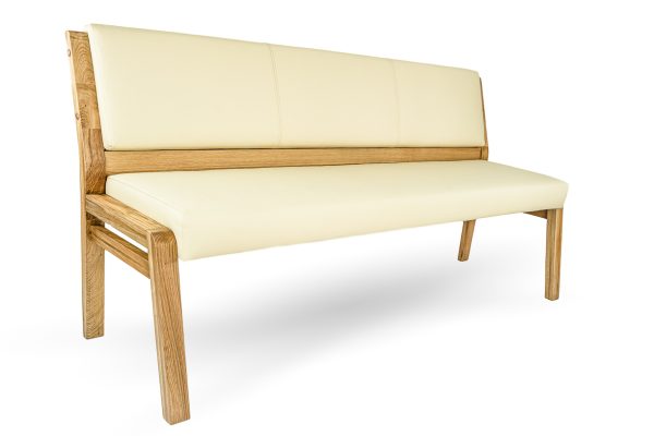 Moderne Sitzbank aus nachhaltigem massivholz und Leder sowie veganes kunstleder uns stoffe