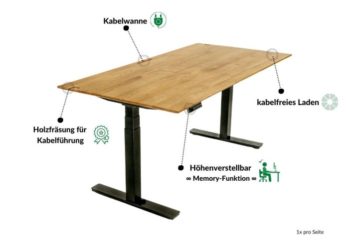 höhenverstellbarer Schreibtisch aus massivholz mio flex desk